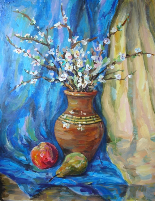Натюрморт с цветущими ветвями персика- (кликните по изображению, чтобы