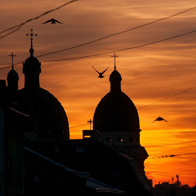 Church silhouette at sunset .
---------
 (  ,      )