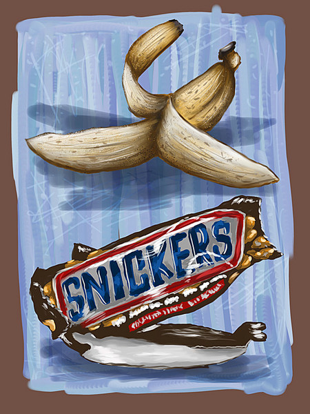 Slip on the banana peel and bring on the snickers!
---------
 (  ,      )