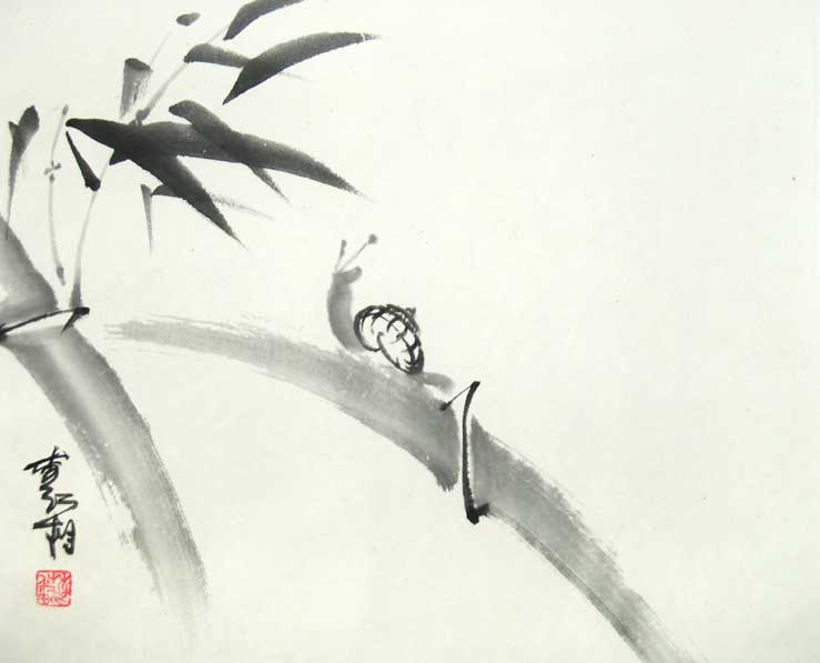 The Doomed Snail (sumi-e)
---------
 (  ,      )