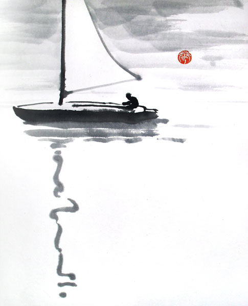 The Sea like a Mirror (sumi-e)
---------
 (  ,      )